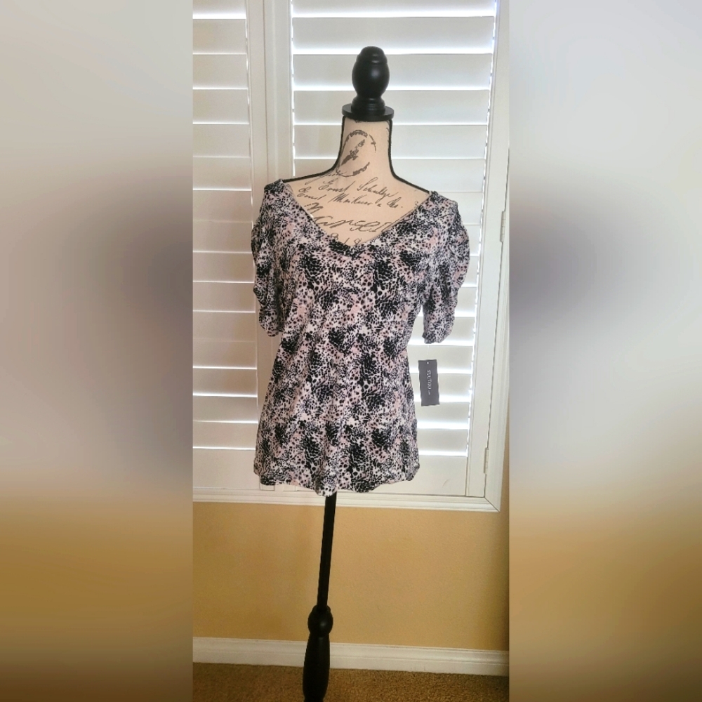 JPR Studio Ruched-Sleeve Top Deep Pacific Small